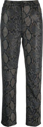 Snakeskin-Effect Cropped Trousers