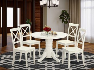 5 Piece Dining Room Table Set Includes a Round Wooden Table and 4 Kitchen Dining Chairs, Linen White