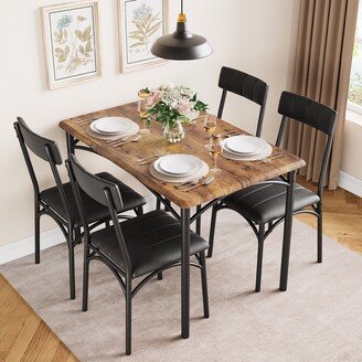 Alkmaar Dining Table Set for 4, Kitchen Table and Chairs, Metal and Wood Rectangular Dining Room Table Set with 4 Upholstered Chairs