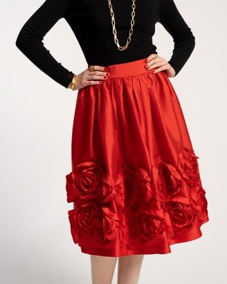 Barbara Skirt Flowers Shantung Red