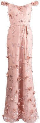 Floral-Embroidered Maxi Gown