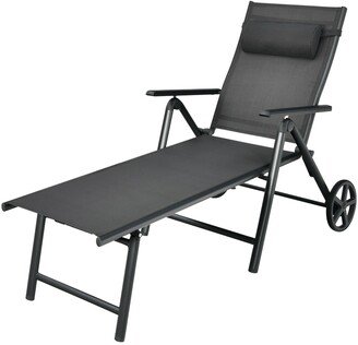 Patio Lounge Chair with Wheels Neck Pillow Aluminum Frame Adjustable - 29.5 x 58 x 41