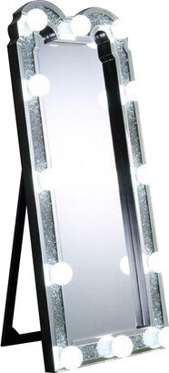 Noe 63 Inch Floor Mirror, Full Body, Arched, Faux Diamond, LED, Silver-AA