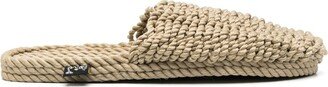 Woven Raffia Closed-Toe Slippers