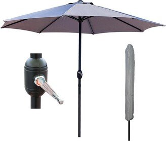 Glamhaus Light Grey Garden Table Parasol Crank Handle Waterproof Umbrella 2.7M
