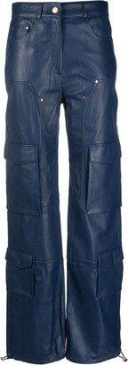 High-Waisted Leather Cargo Trousers