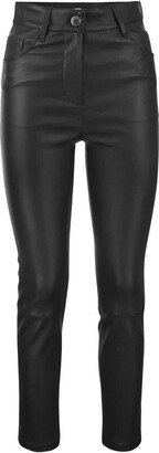 Stretch nappa leather slim trousers with shiny tab