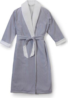 Stria Stripe Fleece and Polyester Bath Robe - White, Gray