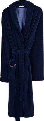 Bown of London Carnegie Luxury Cotton Long Velvet Smoking Jacket In Navy