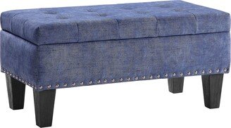 OSP Home Furnishings Clement Rectangular Storage Bench with Button Plush Tufting Design and Soft Closing Hinges