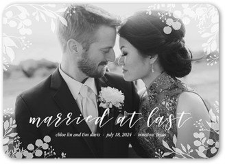 Wedding Announcements: Corner Botanicals Wedding Announcement, White, 5X7, Signature Smooth Cardstock, Rounded