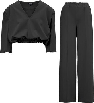 Bluzat Black Matching Set With Blouse And Wide Leg Trousers