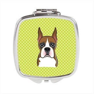 BB1285SCM Checkerboard Lime Green Boxer Compact Mirror, 2.75 x 3 x .3 In.