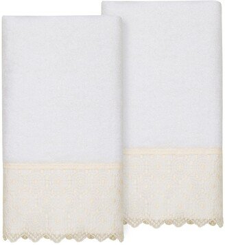 100% Turkish Cotton Arian 2-Piece Cream Lace Embellished Hand Towel Set