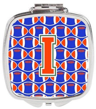 CJ1083-ISCM Letter I Football Green, Blue & Orange Compact Mirror