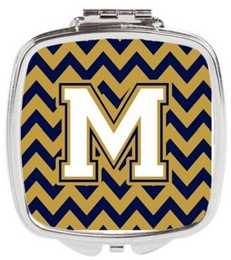 CJ1057-MSCM Letter M Chevron Navy Blue & Gold Compact Mirror