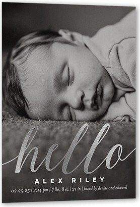 Birth Announcements: Glowing Greeting Birth Announcement, White, Silver Foil, 5X7, Luxe Double-Thick Cardstock, Square