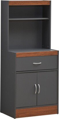 Contemporary Home Living 53.75 Gray and Oak Brown Solid Kitchen Cabinet with Open Shelves