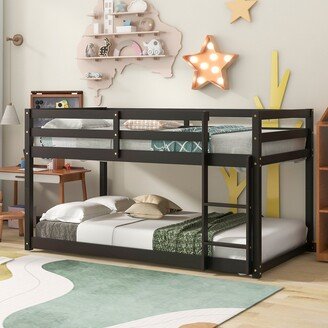 RASOO Low Height Design Twin over Twin Floor Bunk Bed,Which Will Make it Easier for Your Children to Climb up and Down The Ladder