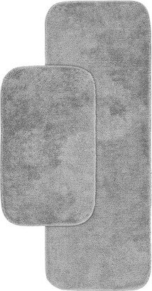 2pc Traditional Nylon Washable Bathroom Rug Set Platinum