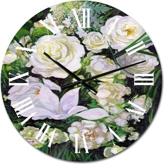 Designart 'Bouquet Of White And Purple Roses' Patterned wall clock