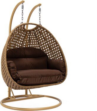 Mendoza Light Brown Wicker Patio Hanging Double Swing Chair - 53