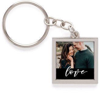 Key Rings: Love Script Pewter Key Ring, White