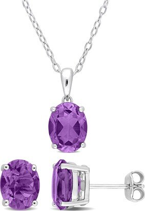 Mimi & Max 6 CT TGW Oval Amethyst 2-Piece Solitaire Pendant with Chain and Stud Earrings Set in Sterling Silver