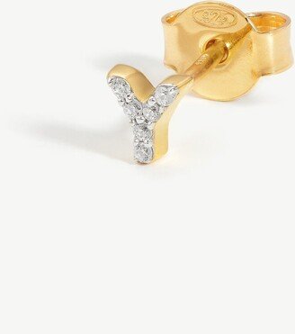 Pave Initial Single Stud Earring - Initial Y | 18ct Gold Plated Vermeil/Cubic Zirconia