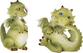 2-pc Cute Green Dragon Baby with Butterfly Figurine Set 3.5