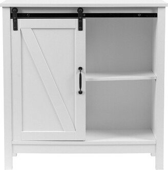 LuxenHome Farmhouse White MDF Wood Bathroom Storage Cabinet