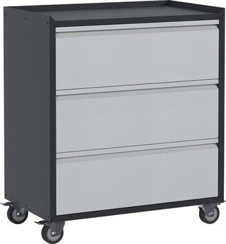 AOBABO Steel Rolling Tool Storage Chest 3 Drawer Organizer Cabinet with Lockable Wheels for Home, Garage, & Warehouse Organization, Black/Grey