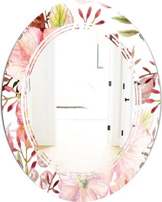 Designart 'Floral Botanical Retro III' Printed Modern Round or Oval Wall Mirror - Triple C