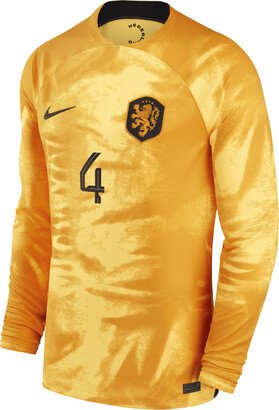 Netherlands National Team 2022/23 Stadium Home (Virgil van Dijk Men's Dri-FIT Long-Sleeve Soccer Jersey in Orange