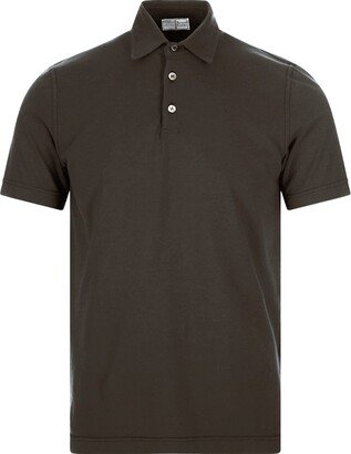 Short-sleeved Polo Shirt In Military Green Cotton