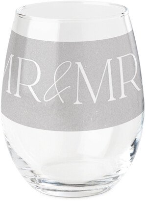 Stemless Wine Glasses: Mr & Mrs Neutral Printed Wine Glass, Printed Wine, Set Of 1, Multicolor