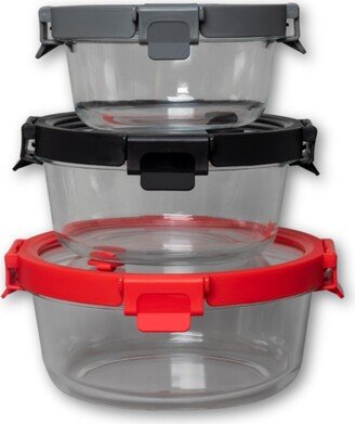 Genicook 3 Pc Containers Round Glass Container with Lid and Vent Set, Microwavable, Food container, Bisphenol A (Bpa) Free Choice