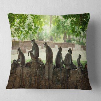 Designart 'Troop of Monkeys in Sri Lanka' African Landscape Printed Throw Pillow