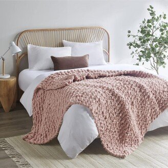 Gracie Mills Chenille Chunky Knit Handmade Throw Blanket, Full/Queen Blush