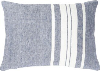 Anaya Home Chambray Blue Bold Stripes Linen Down Lumbar Pillow