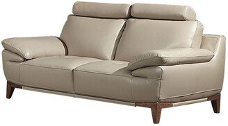 Leatherette Loveseat with Adjustable Headrest and Angled Legs, Light Gray