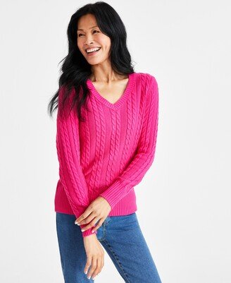Style & Co Women's V-Neck Cable-Knit Long-Sleeve Sweater, Regular & Petite, Created for Macy's