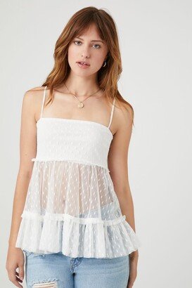 Women's Sheer Mesh Ruffle Cami in White, XS