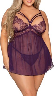 Eyelash Lace Underwire Babydoll Chemise & Thong Set-AA