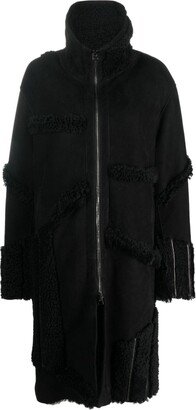 Patchwork Shearling Midi Coat