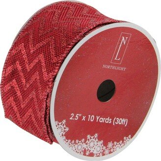 Northlight Pack of 12 Wine Red Glitter Chevron Wired Christmas Craft Ribbon 2.5 x 120 Yards