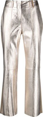 Metallic Flared Leather Trousers