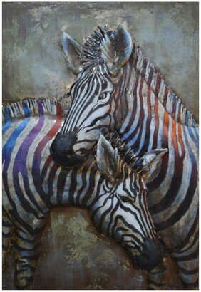 Zebras Mixed Media Iron Hand Painted Dimensional Wall Art, 48 x 32 x 2.5