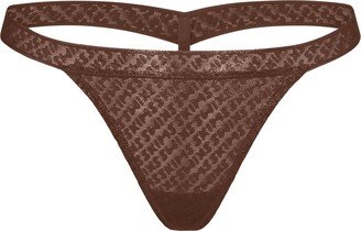 Logo Mesh Foil Skimpy Thong | Cocoa