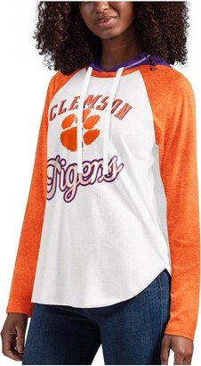 Women's G-iii 4Her by Carl Banks White, Orange Clemson Tigers From the Sideline Raglan Long Sleeve Hoodie T-shirt - White, Orange